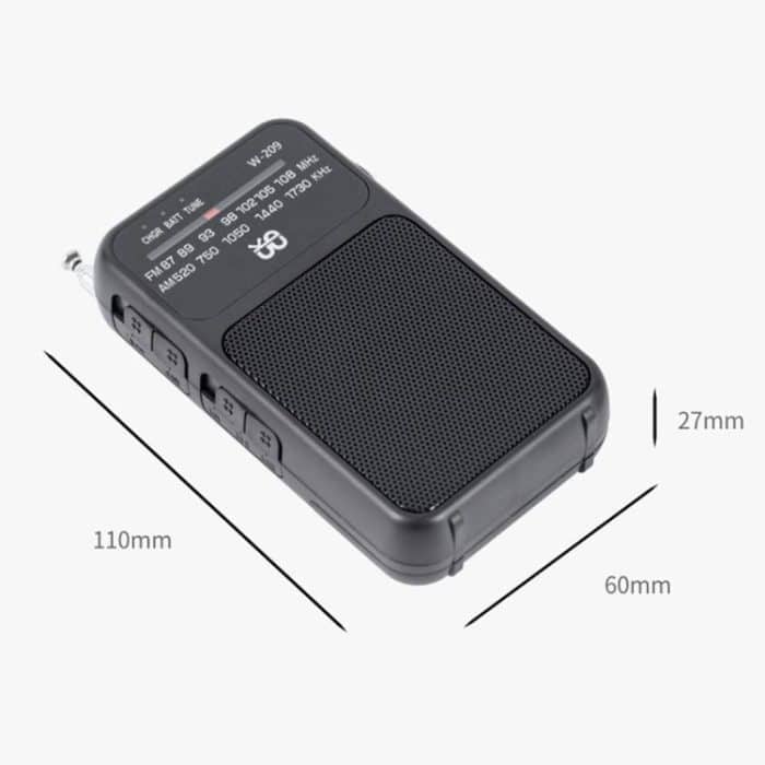 W-209 Mini Tragbares wiederaufladbares/batteriebetriebenes Dual-Mode-Zeiger-FM-Radio mit Taschenlampe – Bild 3
