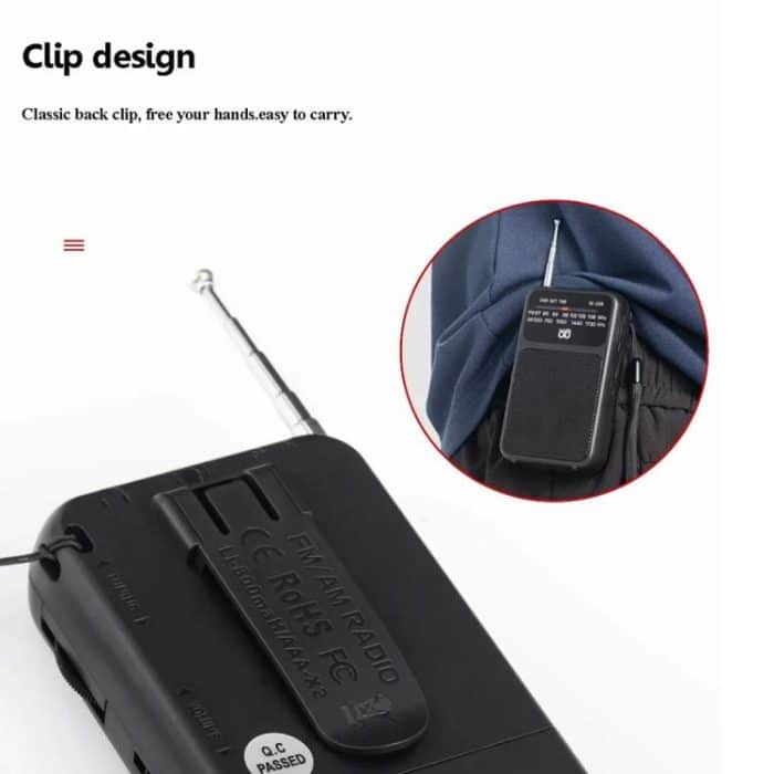 W-209 Mini Tragbares wiederaufladbares/batteriebetriebenes Dual-Mode-Zeiger-FM-Radio mit Taschenlampe – Bild 10