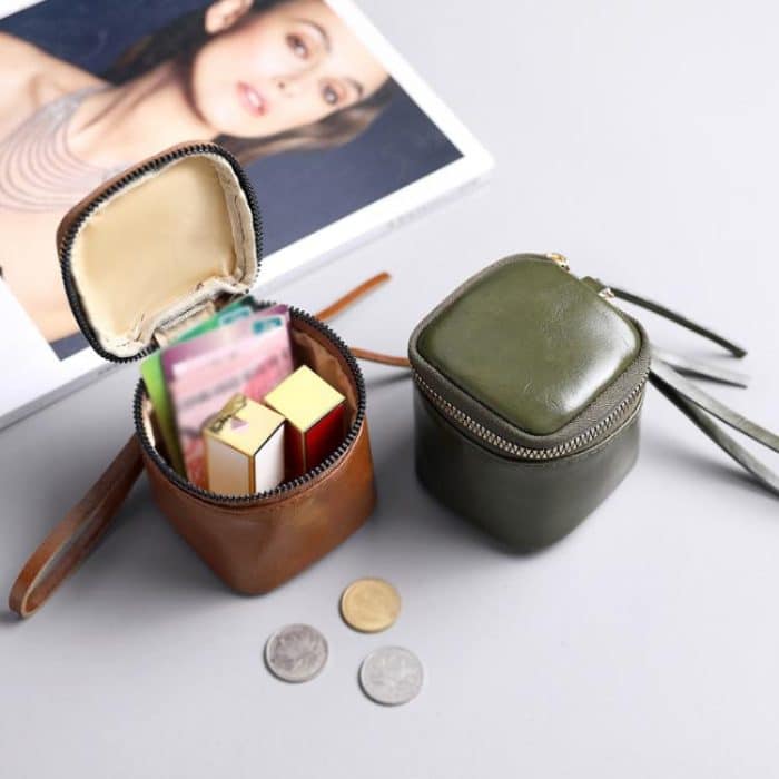 Tragbare Eimertasche aus Ölwachs-PU-Leder, Mini-Retro-Lippenstift-Kopfhörertasche, Aufbewahrungstasche für kleine Gegenstände, Münzgeldbörse – Bild 8
