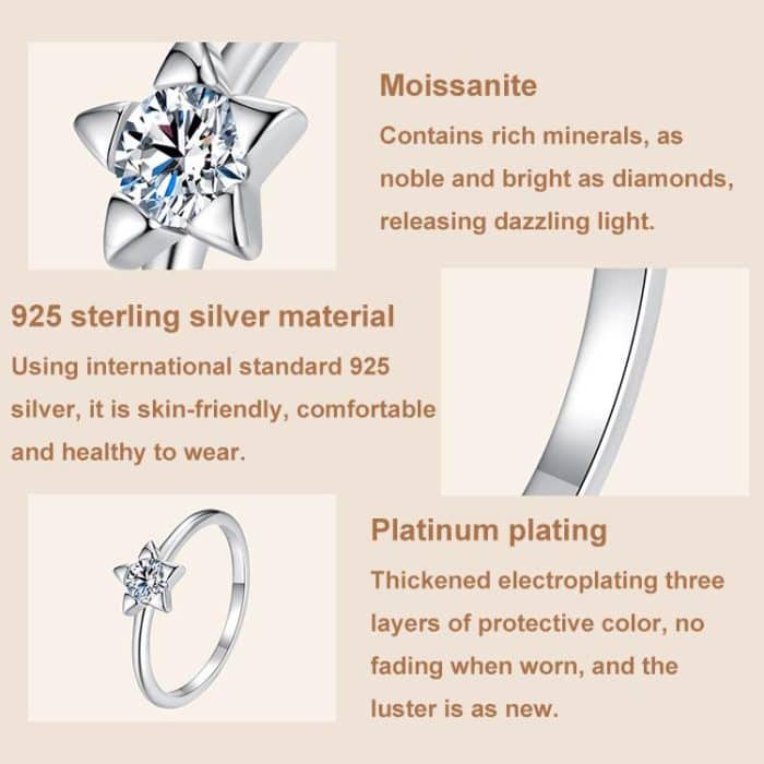 MSR064 S925 Sterling Silber Moissanit Stern Ring – Bild 3