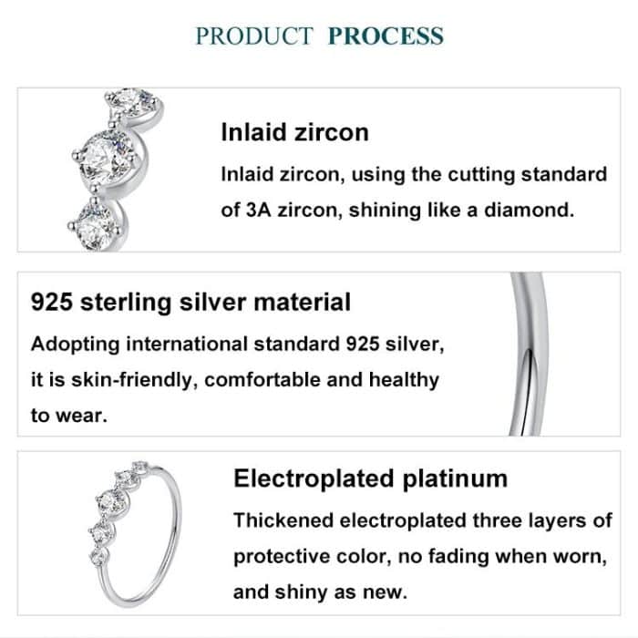 BSR620 S925 Sterling Silber Platinierter glänzender Zirkon Ring – Bild 4