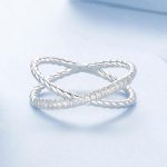 BSR621 S925 Sterling Silber Platinierter glänzender Zirkon Doppelschichtiger X-förmiger Ring – Bild 3