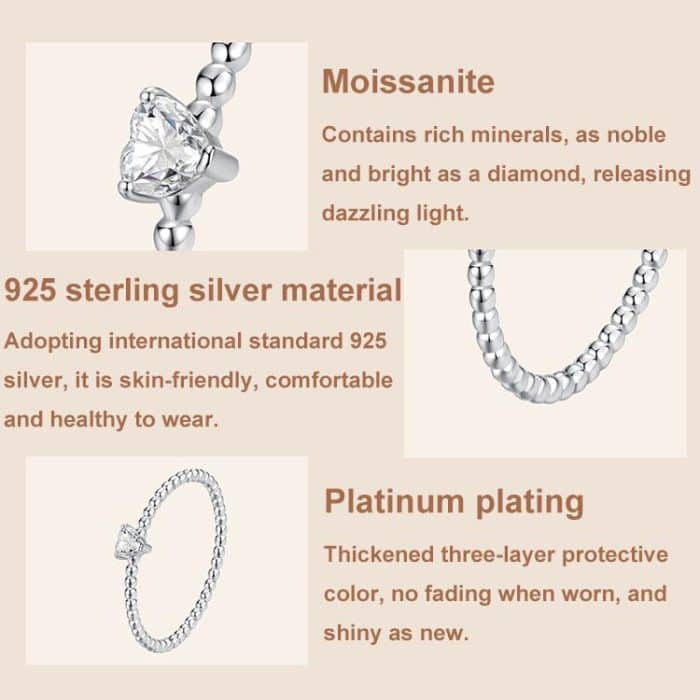 MSR063 S925 Sterling Silber Herz Moissanit Ring – Bild 3