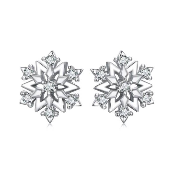 S925 Sterling Silber Platinierte klassische Schneeflocken-Zirkon-Ohrringe – Bild 1