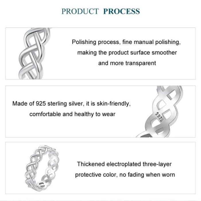 S925 Sterling Silber Platinierter geflochtener Hohlring – Bild 4