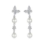 S925 Sterling Silber Elegante Schmetterling Muschel Perle Lange Ohrringe