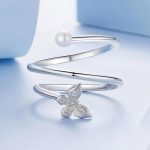 S925 Sterling Silber Platinierter mehrschichtiger verstellbarer Ring mit Schmetterlingswicklung – Bild 2