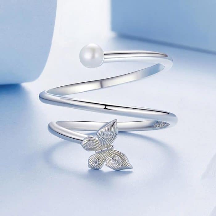 S925 Sterling Silber Platinierter mehrschichtiger verstellbarer Ring mit Schmetterlingswicklung – Bild 2