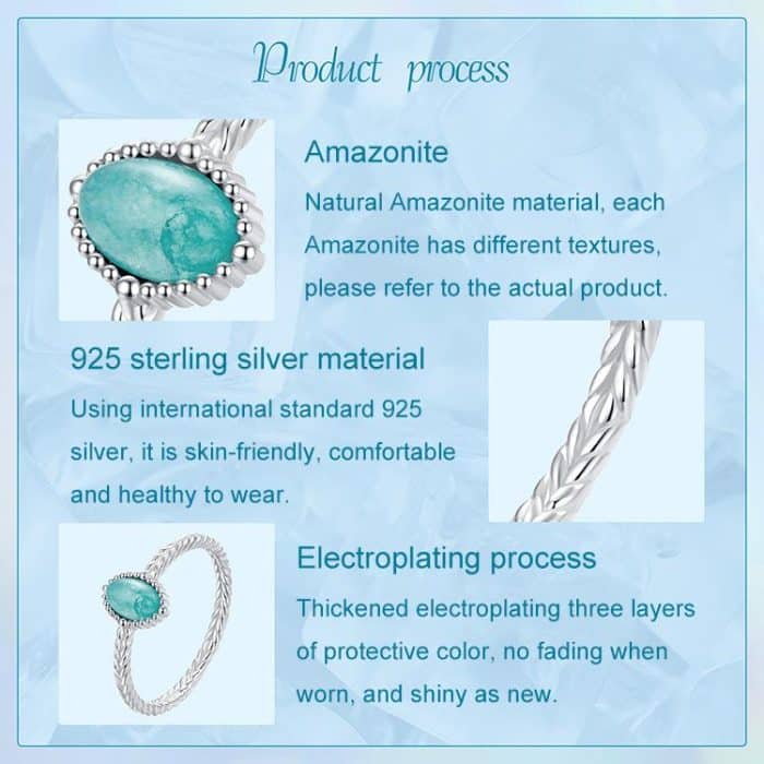 S925 Sterling Silber Platinierter Amazonit Ring – Bild 4