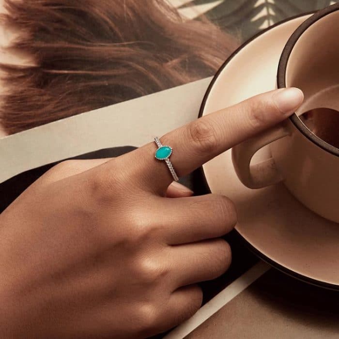 S925 Sterling Silber Platinierter Amazonit Ring – Bild 5