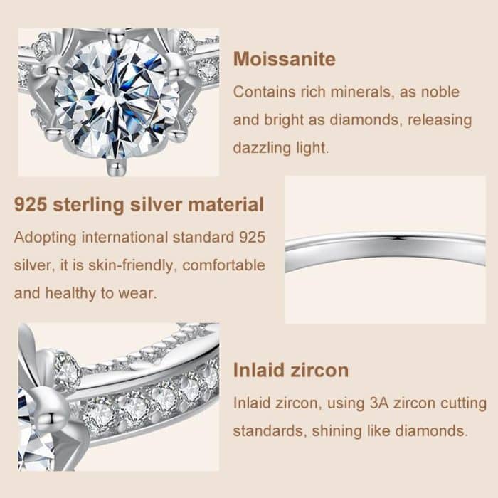S925 Sterling Silber Moissanit Knospe eingelegter Zirkon Ring – Bild 3