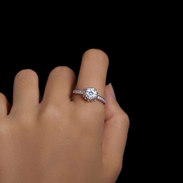 S925 Sterling Silber Moissanit Knospe eingelegter Zirkon Ring – Bild 4