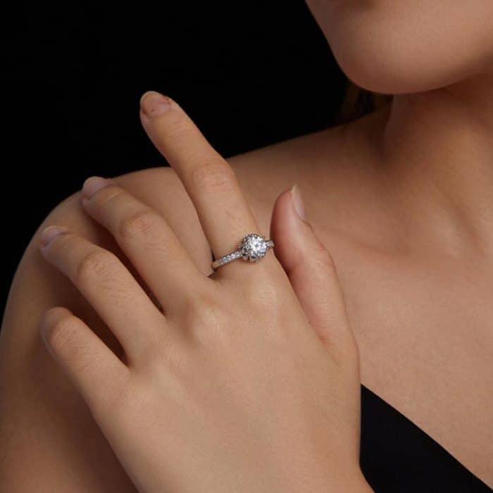 S925 Sterling Silber Moissanit Knospe eingelegter Zirkon Ring – Bild 5