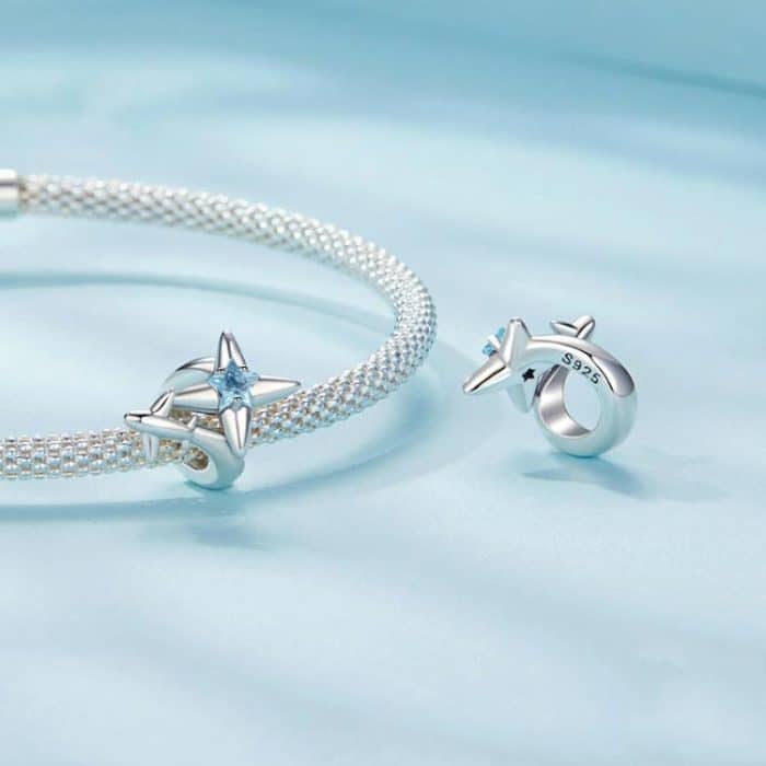 S925 Sterling Silber Oxidierte Flugzeug Starburst DIY Perlen – Bild 4