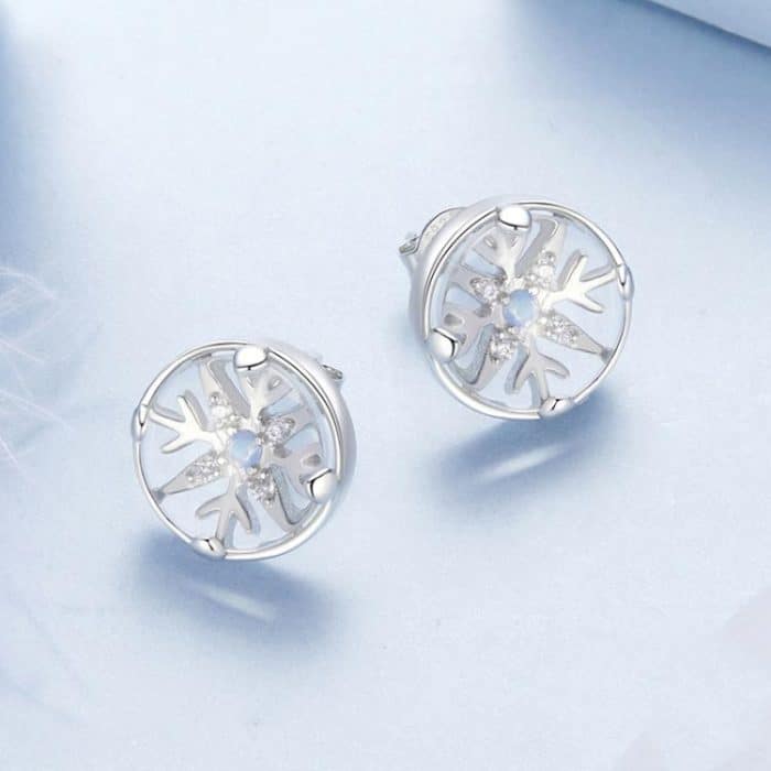 S925 Sterling Silber Platinierte Weihnachtskristallkugel-Schneeflockenohrringe – Bild 2