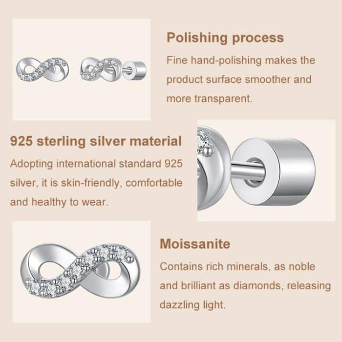 S925 Sterling Silber Glänzende Moissanite Ohrringe Infinity Symbol Ohrringe – Bild 5