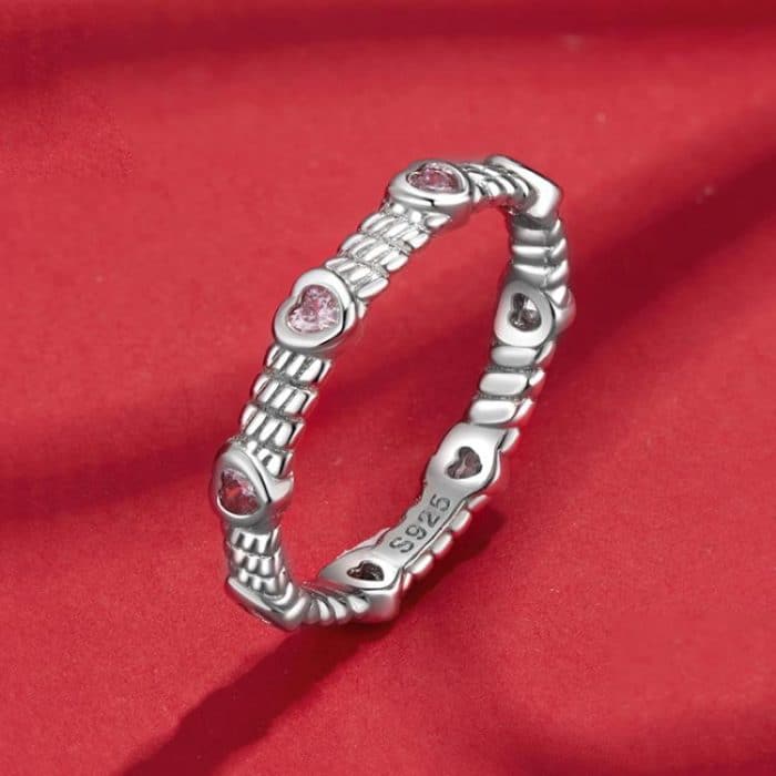 S925 Sterling Silber Platin Herz Twist Muster Zirkon Ring – Bild 3