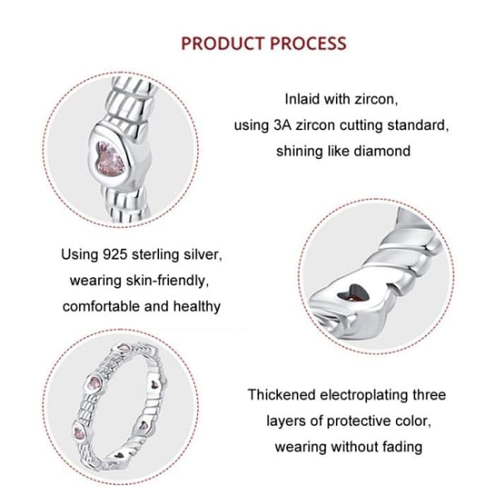 S925 Sterling Silber Platin Herz Twist Muster Zirkon Ring – Bild 4