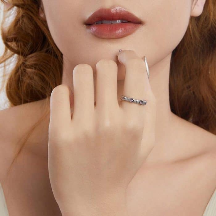 S925 Sterling Silber Platin Herz Twist Muster Zirkon Ring – Bild 5