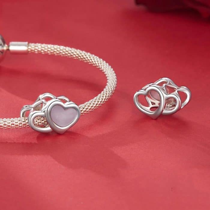 S925 Sterling Silber Platinierte rosa Herz DIY Perlen – Bild 4