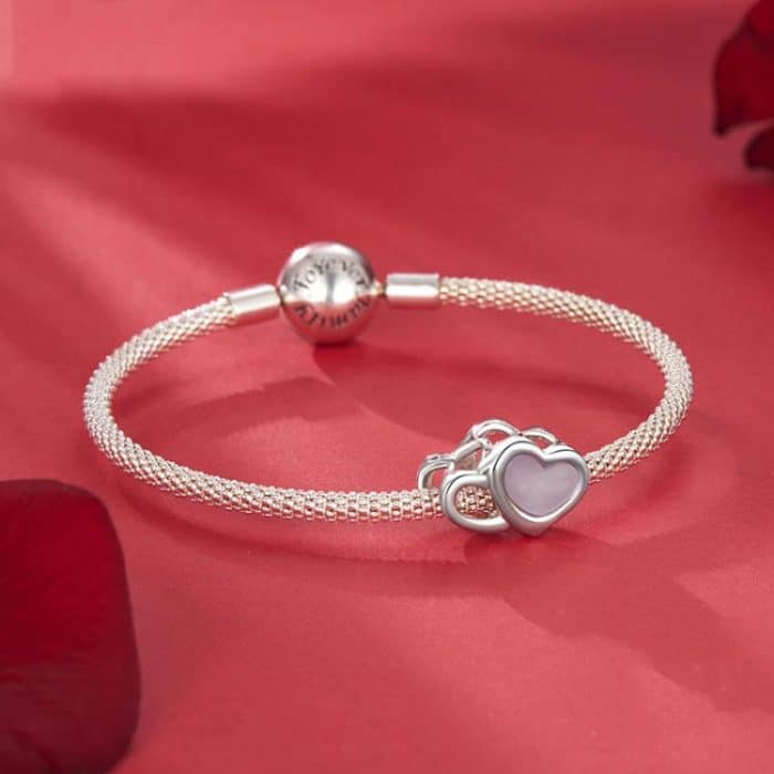 S925 Sterling Silber Platinierte rosa Herz DIY Perlen – Bild 5