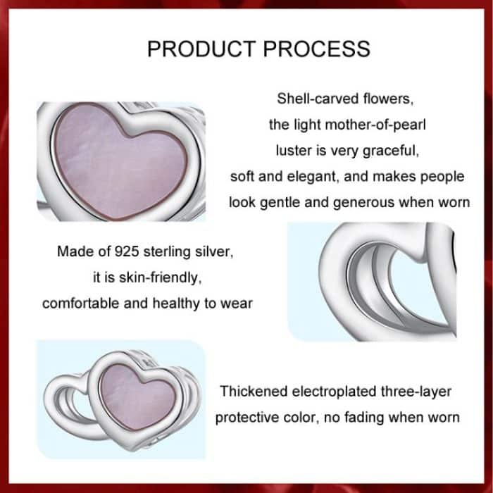 S925 Sterling Silber Platinierte rosa Herz DIY Perlen – Bild 6