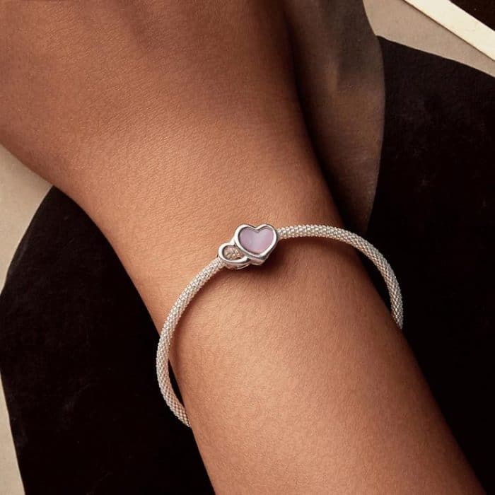 S925 Sterling Silber Platinierte rosa Herz DIY Perlen – Bild 7