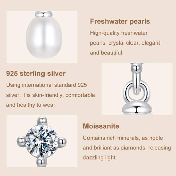 S925 Sterling Silber natürliche Süßwasser Perle Moissanite Ohrringe – Bild 5