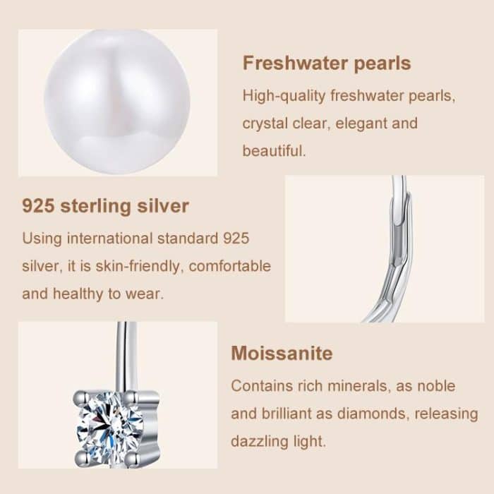S925 Sterling Silber Platin-Plattierte Moissanite Süßwasserperle Elegante Ohrringe – Bild 5