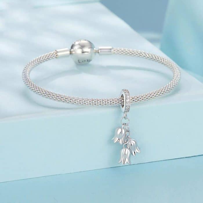 S925 Sterling Silber Platinierte Maiglöckchen Armband Anhänger Perlen – Bild 3