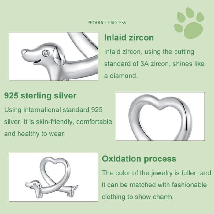 S925 Sterling Silber Lustige Dackel Perlen Schmuck Tier Zubehör – Bild 5