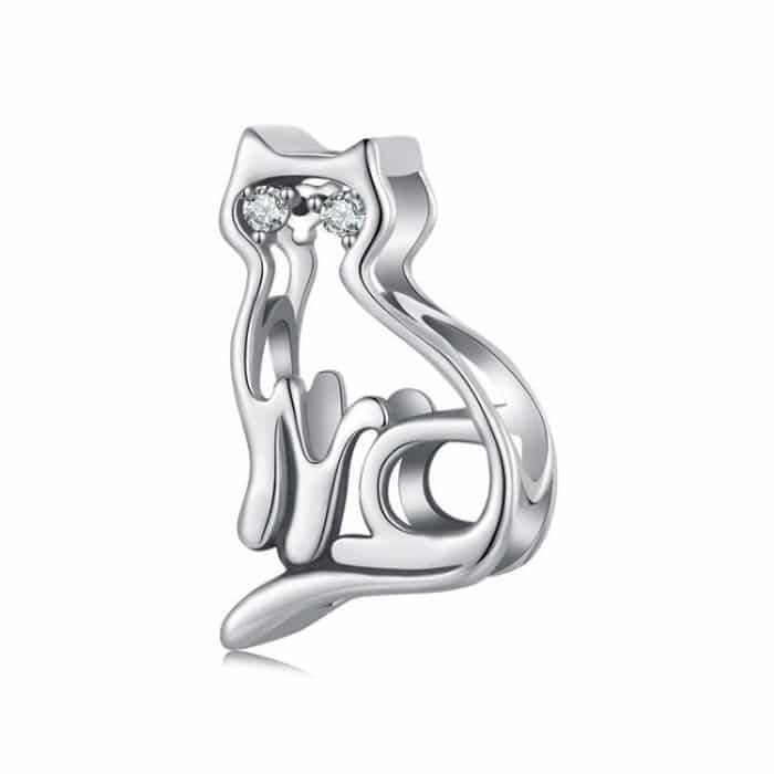S925 Sterling Silber Oxidiert Spaß Hohl Katze Perlen Nette Tier – Bild 1