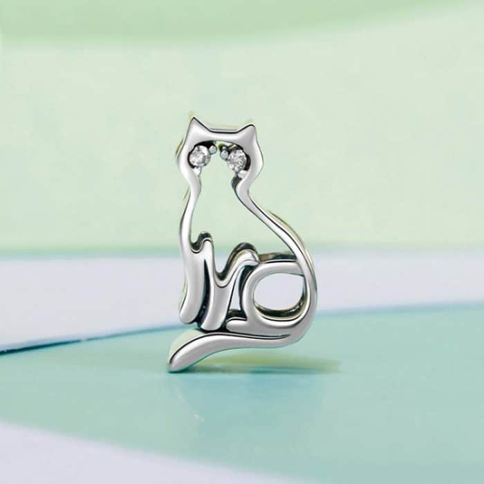 S925 Sterling Silber Oxidiert Spaß Hohl Katze Perlen Nette Tier – Bild 2