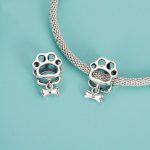 S925 Sterling Silber Oxidiert Niedlichen Hohlen Pfotenabdruck Perlen Tier Armband Zubehör – Bild 3