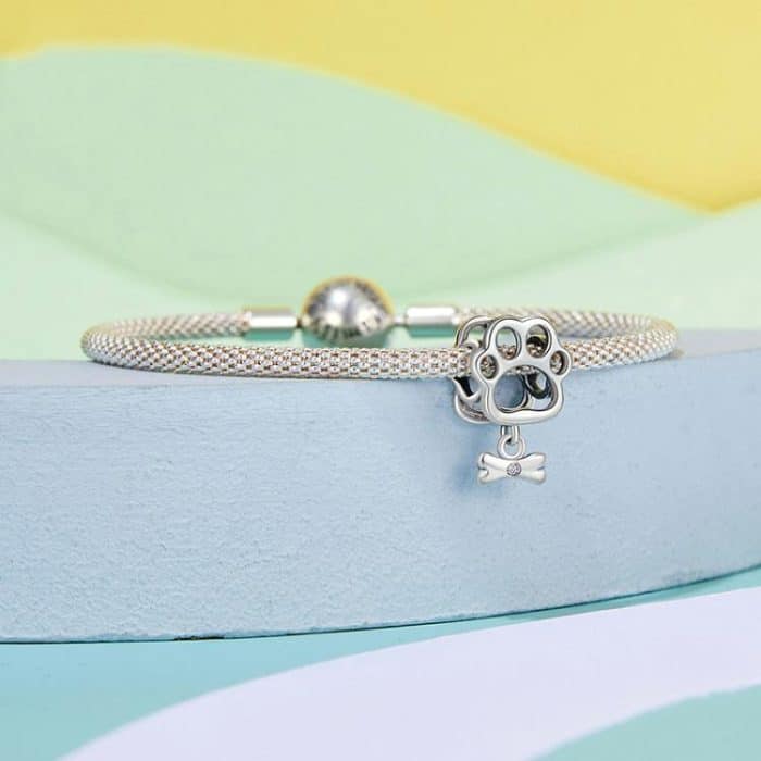 S925 Sterling Silber Oxidiert Niedlichen Hohlen Pfotenabdruck Perlen Tier Armband Zubehör – Bild 4