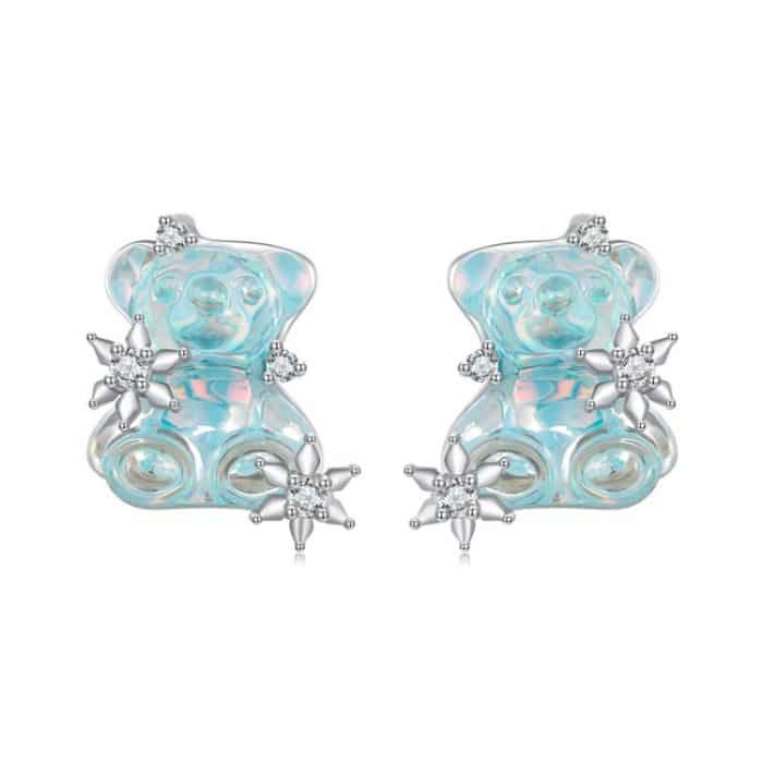 S925 Sterling Silber Niedliche Tier Eis Transparent Bär Ohrringe – Bild 1