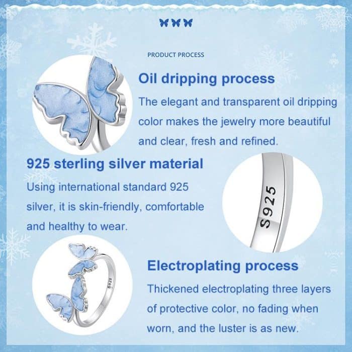 Eleganter offener verstellbarer Ring aus 925er Sterlingsilber mit Schmetterlingsmotiv – Bild 5