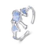S925 Sterling Silber Schmelzender Schneeberg Offener verstellbarer Ring