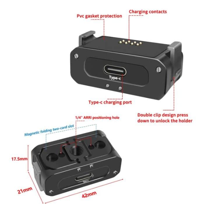 Für DJI Osmo Action 2 Kamera Magnetische Ladestation mit 1/4 Zoll & Arri Loch, Only Base, Set A, Set B, Set C, Set D – Bild 9
