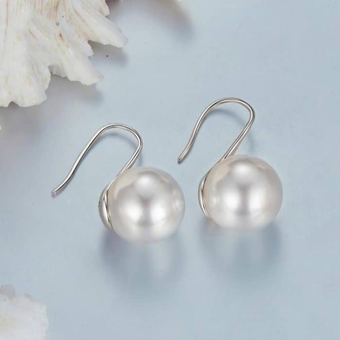 S925 Sterling Silber Elegante Temperament Shell Perle Ohr Haken Ohrring Schmuck – Bild 3