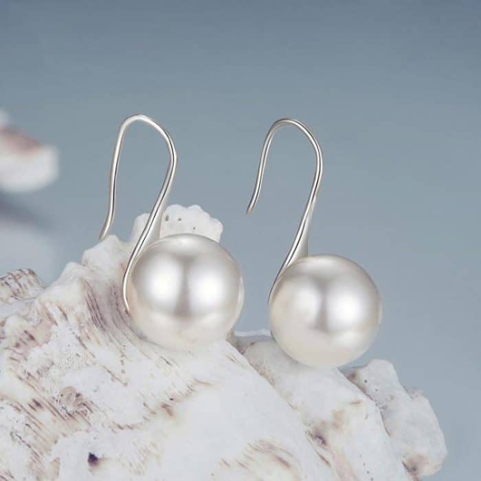 S925 Sterling Silber Elegante Temperament Shell Perle Ohr Haken Ohrring Schmuck – Bild 4