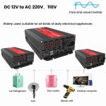 Gurxun 1500W Dual USB Schnellladegerät Dual Digital Display Reiner Sinus Wechselrichter, EU Plug 12V To 220V, US Plug 12V To 110V, Brazil Plug 12V To 110V, Brazil Plug 12V To 220V – Bild 2