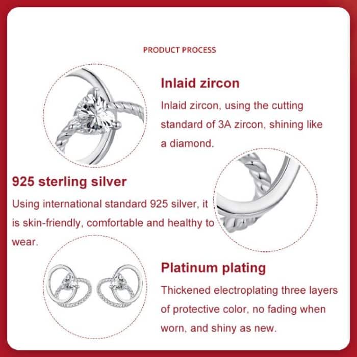 S925 Sterling Silber Platinierte Herzförmige Ohrringe – Bild 5