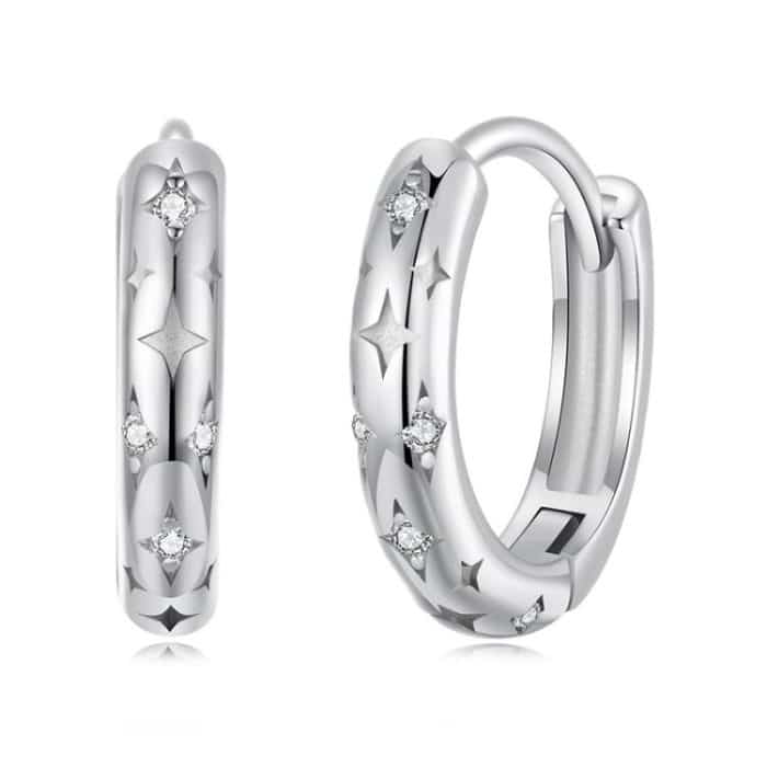 S925 Sterling Silber Intarsien mit Zirkon Vierzackigen Stern Ohrringe – Bild 1