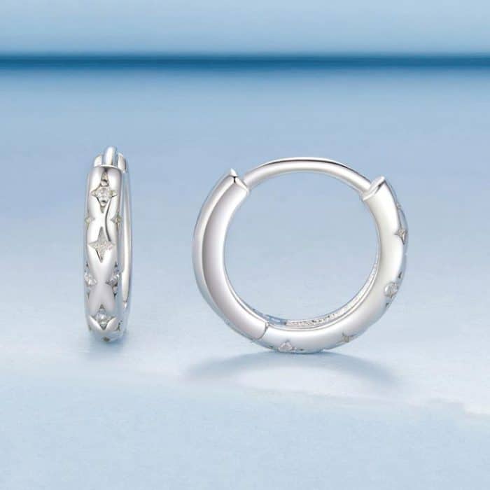 S925 Sterling Silber Intarsien mit Zirkon Vierzackigen Stern Ohrringe – Bild 2