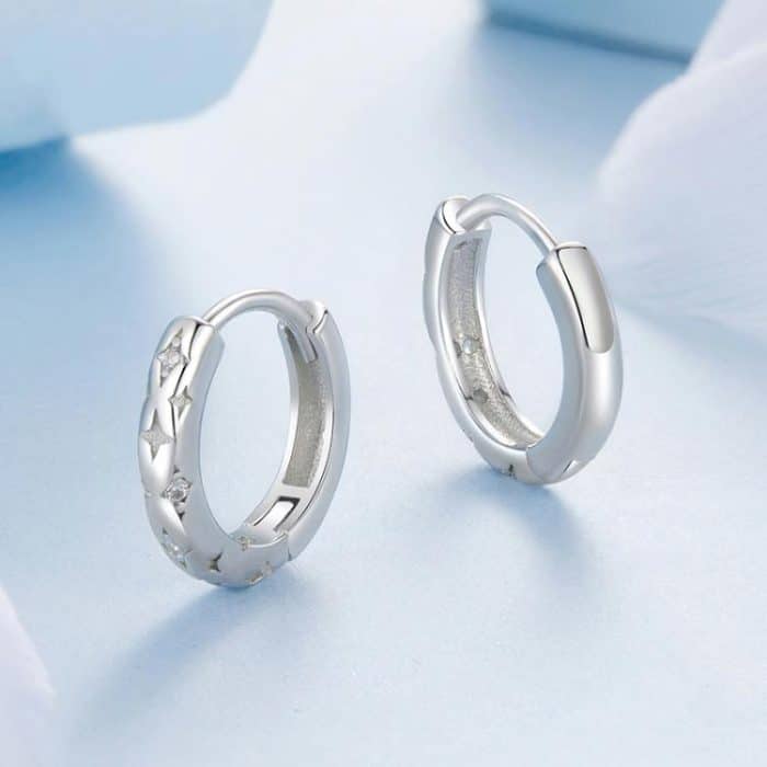 S925 Sterling Silber Intarsien mit Zirkon Vierzackigen Stern Ohrringe – Bild 3