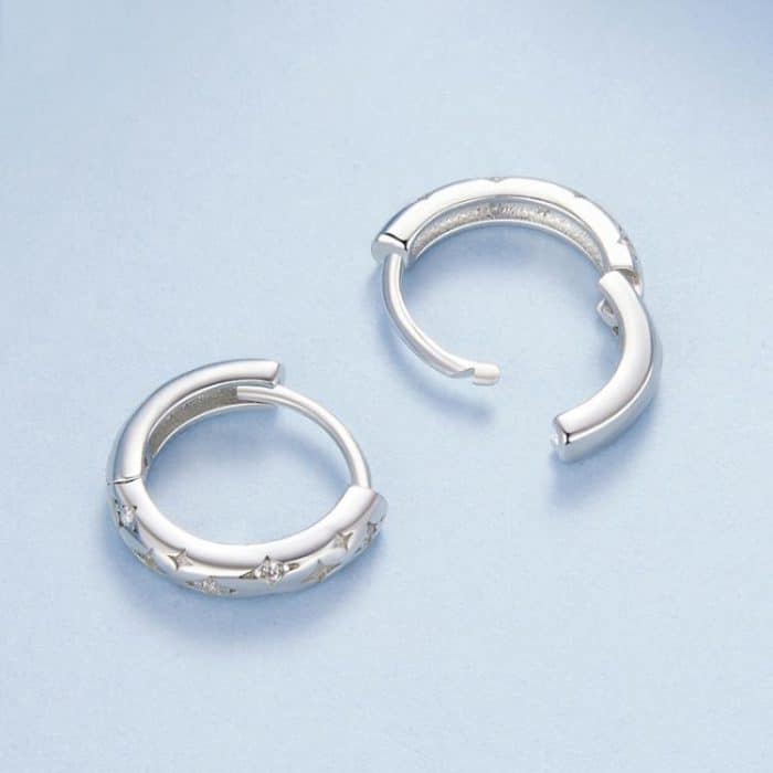 S925 Sterling Silber Intarsien mit Zirkon Vierzackigen Stern Ohrringe – Bild 4