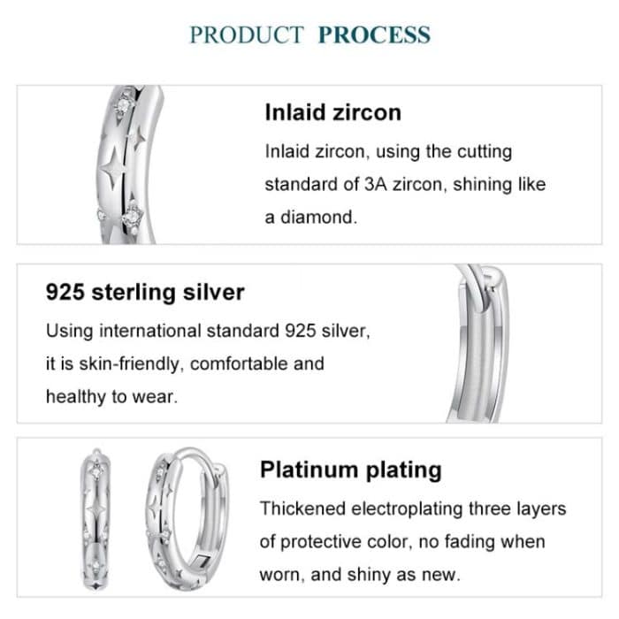 S925 Sterling Silber Intarsien mit Zirkon Vierzackigen Stern Ohrringe – Bild 5