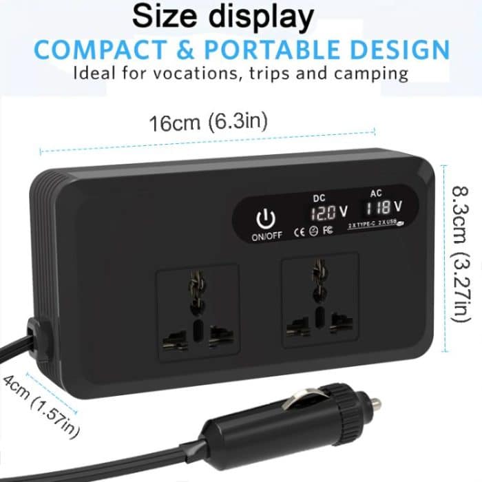Gurxun Dual Digital Display Auto Wechselrichter mit 2 USB + 2 Typ-C Ports, Universal Plug 220V, Universal Plug 110V, Brazil Plug 220V, Brazil Plug 110V, US Plug 110V – Bild 10