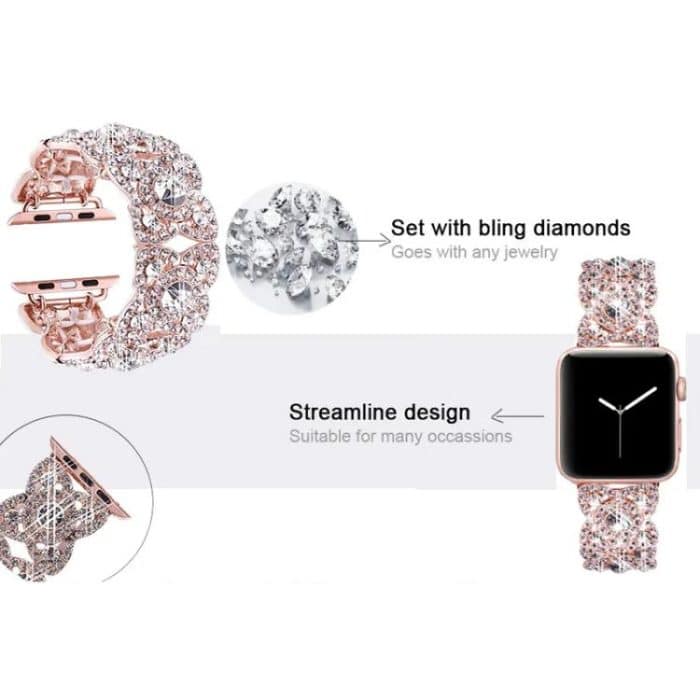 Armband aus Metall mit Blütenblättern und Diamanten für die Apple Watch Series 9/8/7/6/SE/5/4/3, 1215 Silver, 1202 Silver, 1215 Black, 1202 Black, 1215 Rose Gold, 1202 Rose Gold, 1202 Rose Gold Red, 1215 Gold – Bild 4